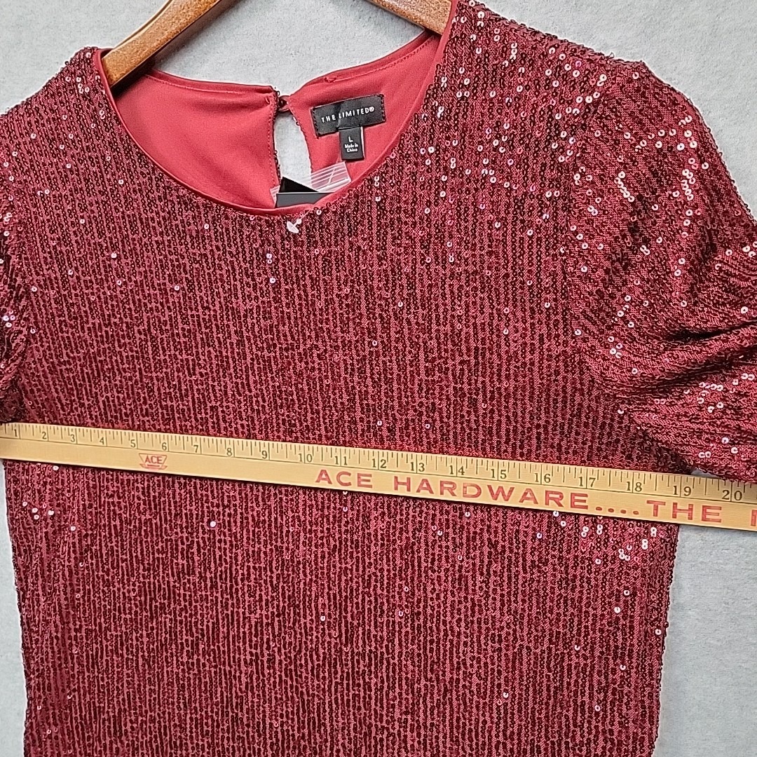 New The Limited Womens Size L Sequin Top Blouse Shirt Garnet Red Sparkle Cruise — image 7 of 8